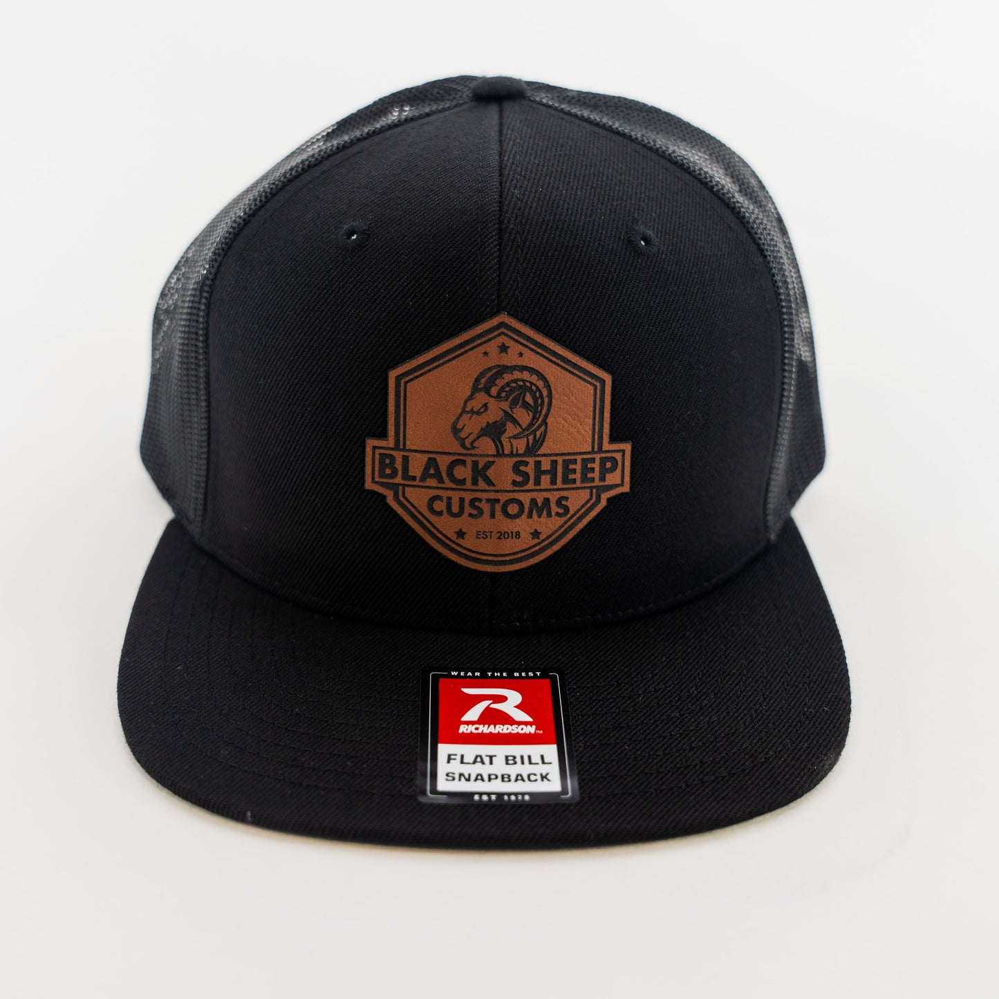 Black Leather Patch Flat Brim Hat