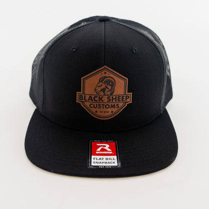 Black Leather Patch Flat Brim Hat